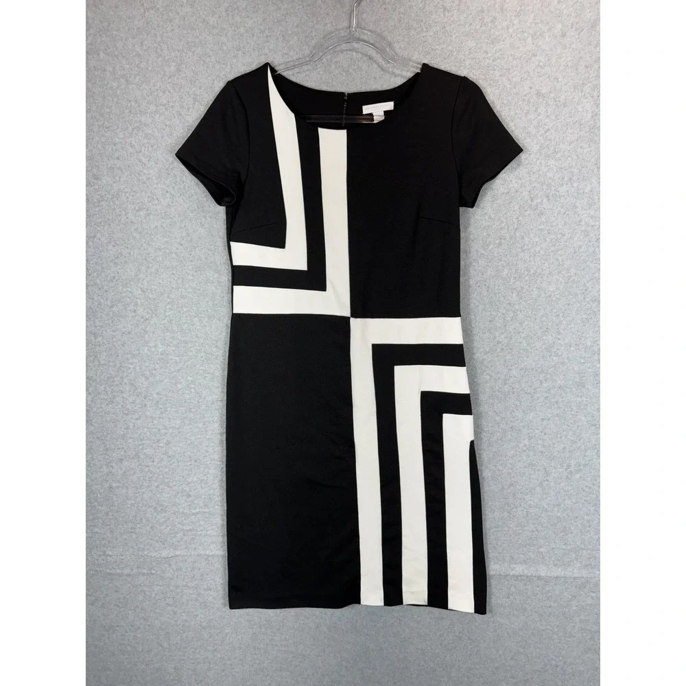 New York‎ & Company Dress Womens XS Black White Geometric Stretch Short Sleeve